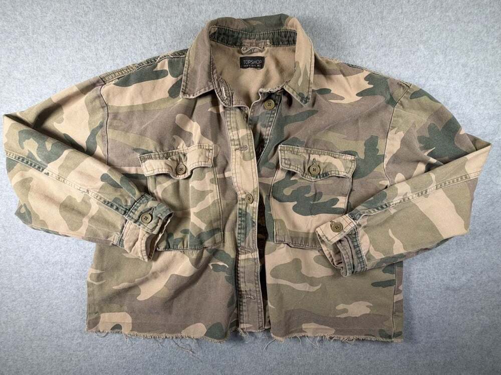 Topshop Cropped Camo Print Utility Jacket with Raw Hem